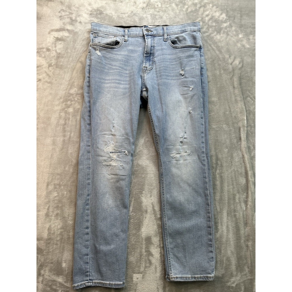 Old‎ Navy Jeans Mens Sz 36x30 Blue Slim Built In Flex Whiskered Faded Distressed